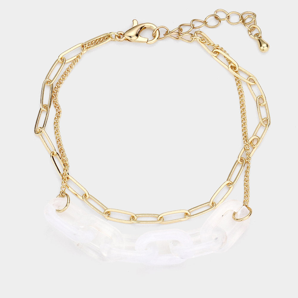 The Cara: Acetate Link Double Bracelet: Crystal