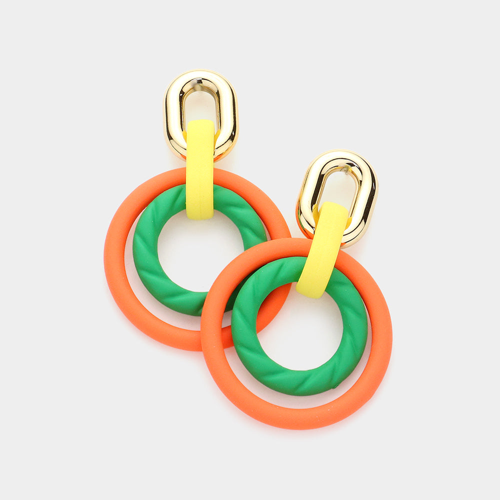 Andrea's Circle Link Earrings: Orange, Green & Yellow
