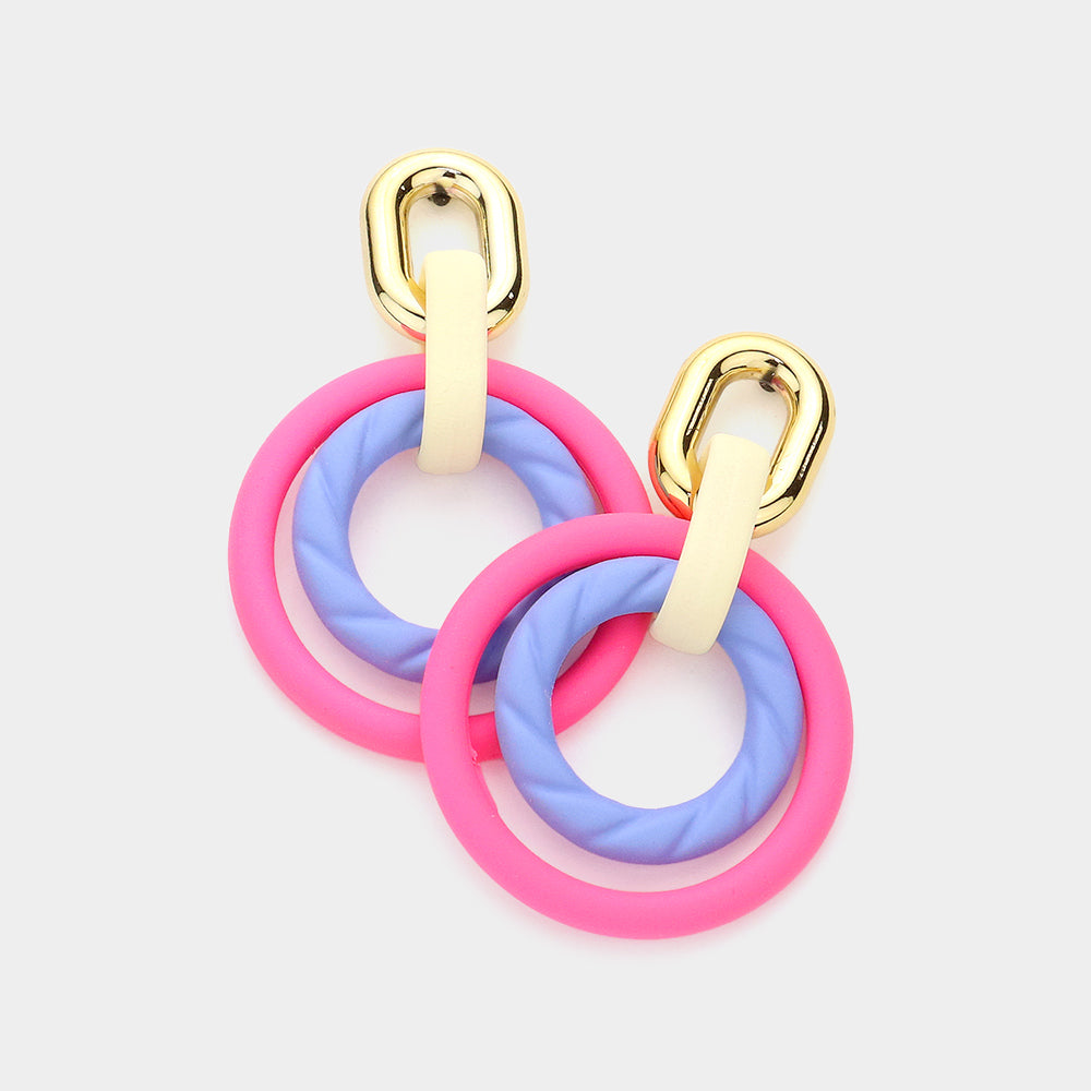 Andrea's Circle Link Earrings: Pink Blue & Cream