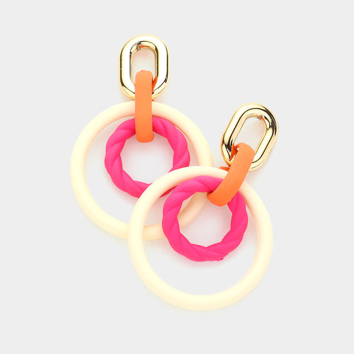 Andrea's Circle Link Earrings: Pink, Orange, & Cream