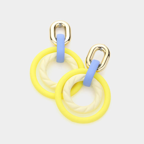 Andrea's Circle Link Earrings: Yellow, Blue, & Cream