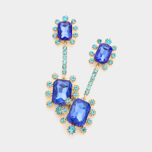 Marilyn's Double Emerald Drop Earring - Blue, Gold, or Fuschia