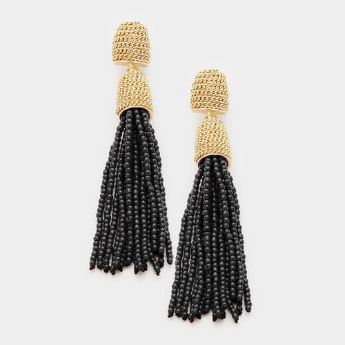 Graduated Elegance Tassel Earrings: Black
