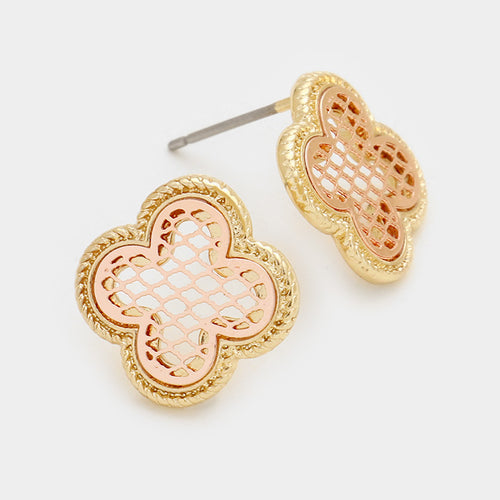 Principal V Clover Rose and Yellow Gold Stud Earrings