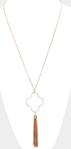 Classy Clover Long Gold Necklace
