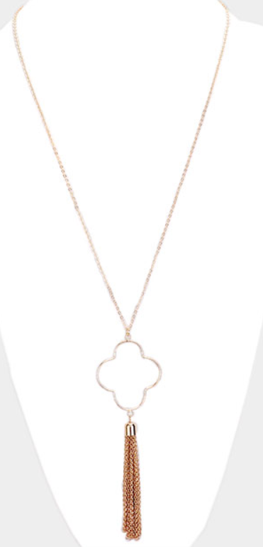 Classy Clover Long Gold Necklace