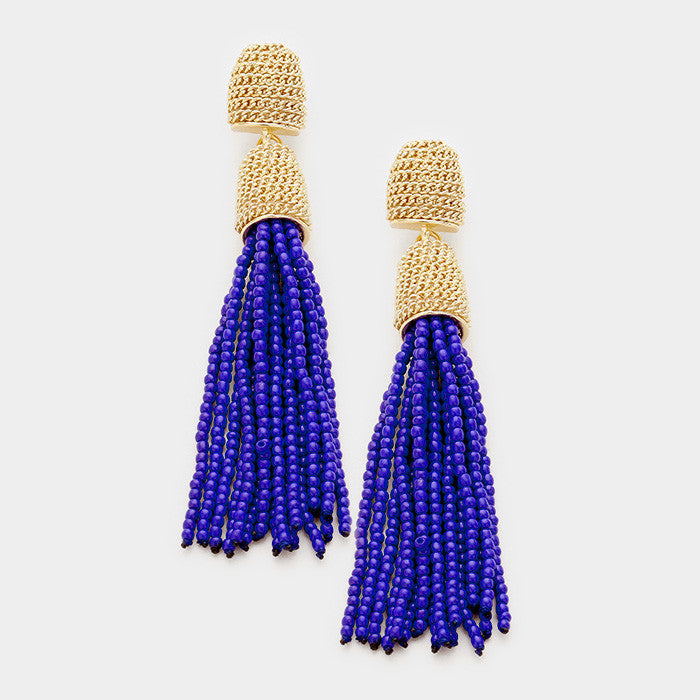 Graduated Elegance Tassel Earrings: Royal Blue