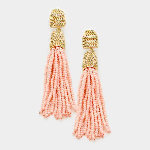 Graduated Elegance Tassel Earrings: Light Coral